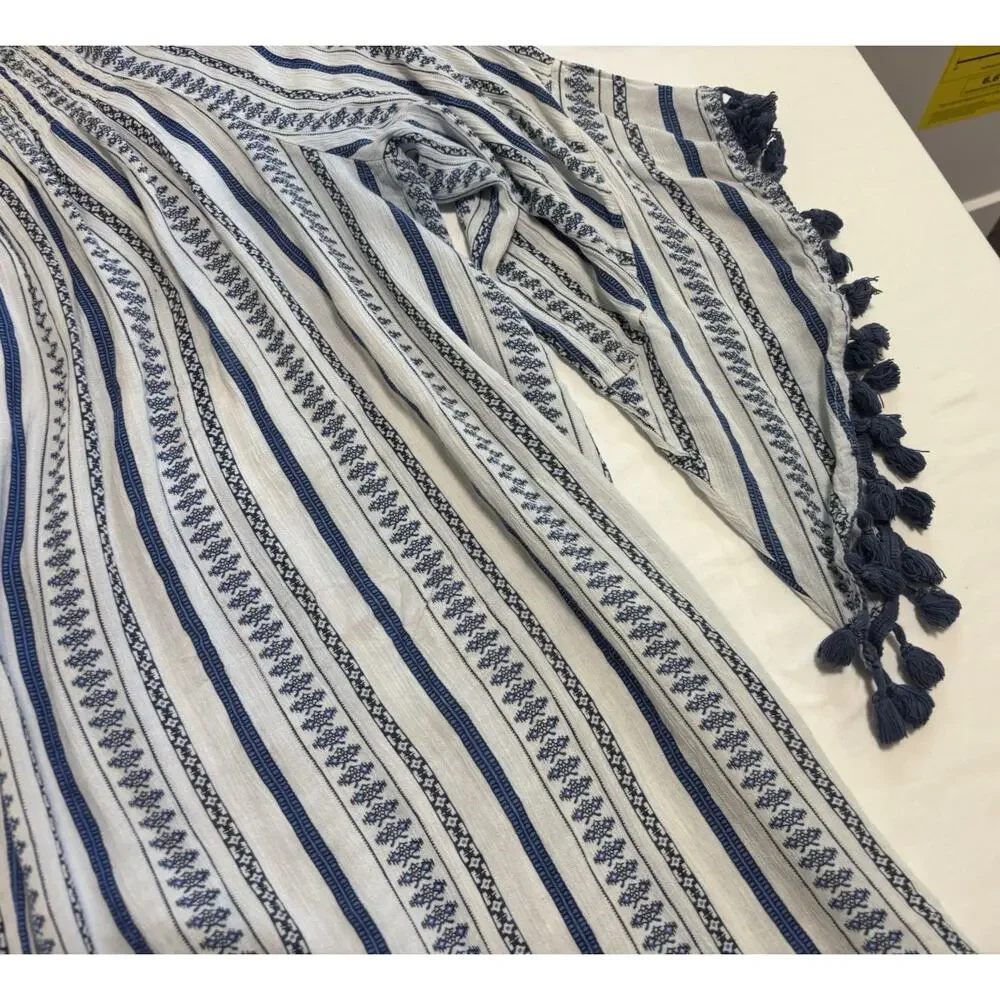 Striped Over the Shoulder Blouse Top Cover Up Coastal Boho Beach Plus Size 3X - Picture 4 of 8